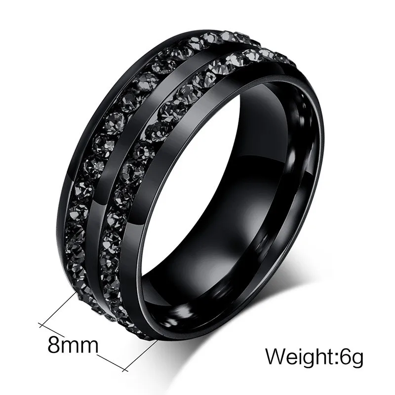 ZORCVENS бренд черного, золотого, серебряного цвета с двумя рядами кристаллов камень нержавеющая сталь обручальные кольца для мужчин и женщин
