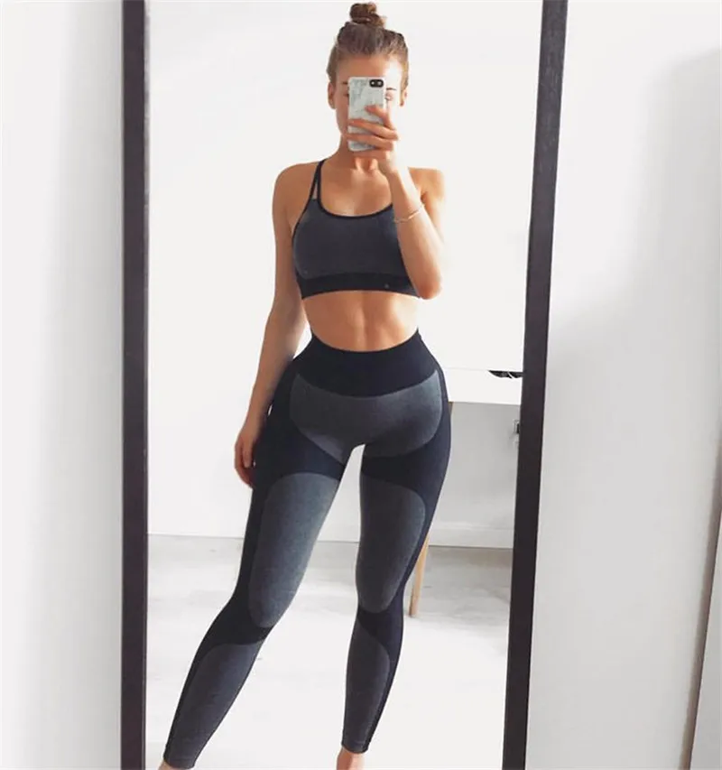 Black Set Женский бесшовный комплект для занятий йогой, одежда для фитнеса, спортивная одежда для женщин, леггинсы для спортзала, мягкий пуш-ап спортивный бюстгальтер с бретельками, спортивные костюмы из 2 предметов - Цвет: Black Set