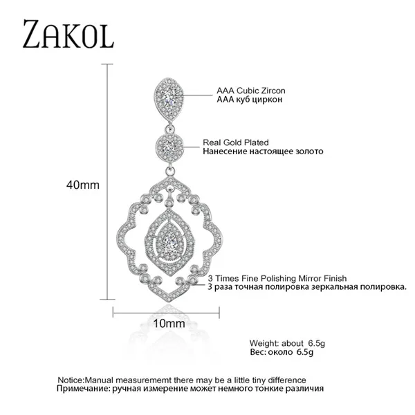 ZAKOL новые винтажные большие блестящие серьги-капли с фианитами для женщин, роскошные свадебные украшения, большие серьги FSEP2217