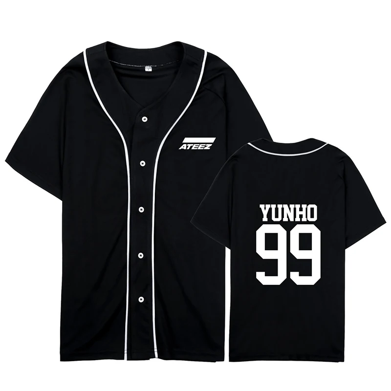 Black YUNHO Kpop ATEEZ A подростковый Z Album All To Zero кардиган свободная футболка на пуговицах футболки топы с короткими рукавами футболка PT1106 - Цвет: Black YUNHO