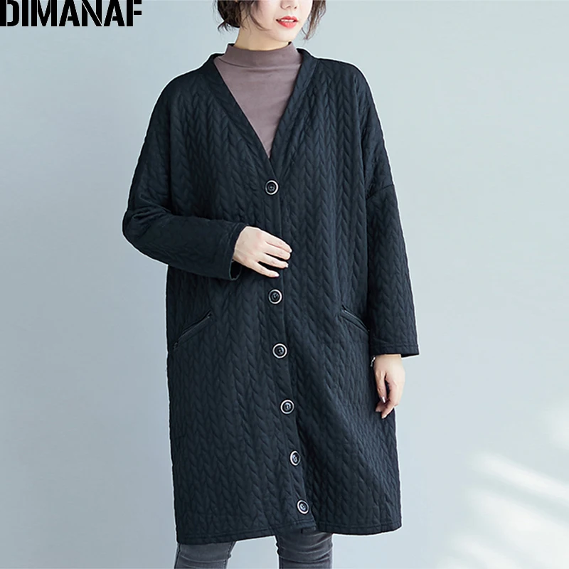 DIMANAF Women Jacket Coat Plus Size Autumn Outerwear Big Size Leisure Female Loose Long Sleeve Coats Cotton Black Pink Clothes - Цвет: WW691CN-hei
