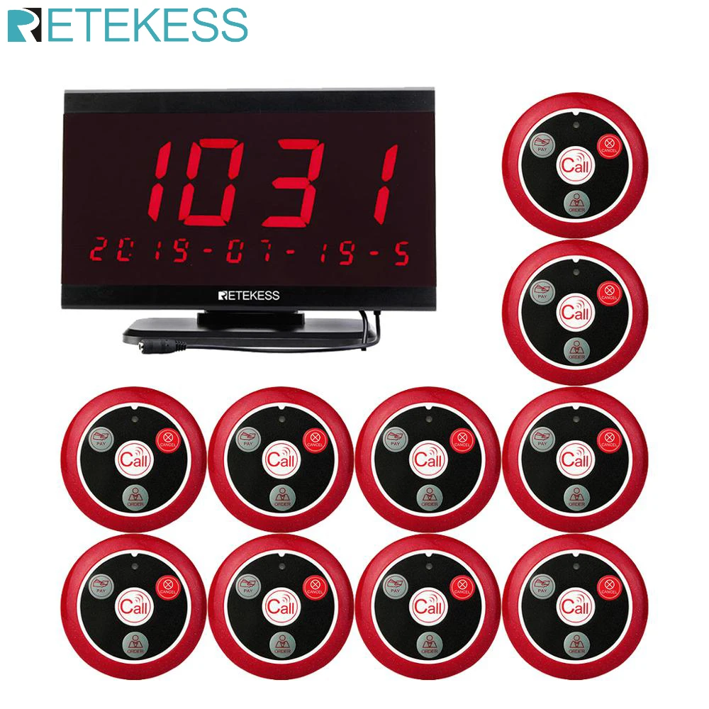 

Retekess TD105 999CH Host Receiver + 10pcs T117 Call Button Restaurant Pager Waiter Calling System Customer Service Nurse Call