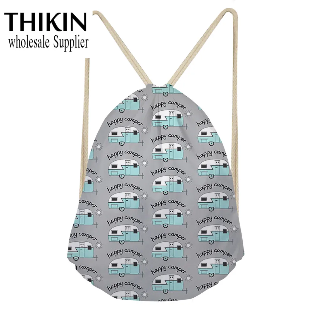 as picture THIKIN Happy Campers печать для женщин и мужчин сумки на шнурке подростков мультфильм рюкзак полиэстер Mochila Feminina Sac Dos повседневное - Цвет: as picture