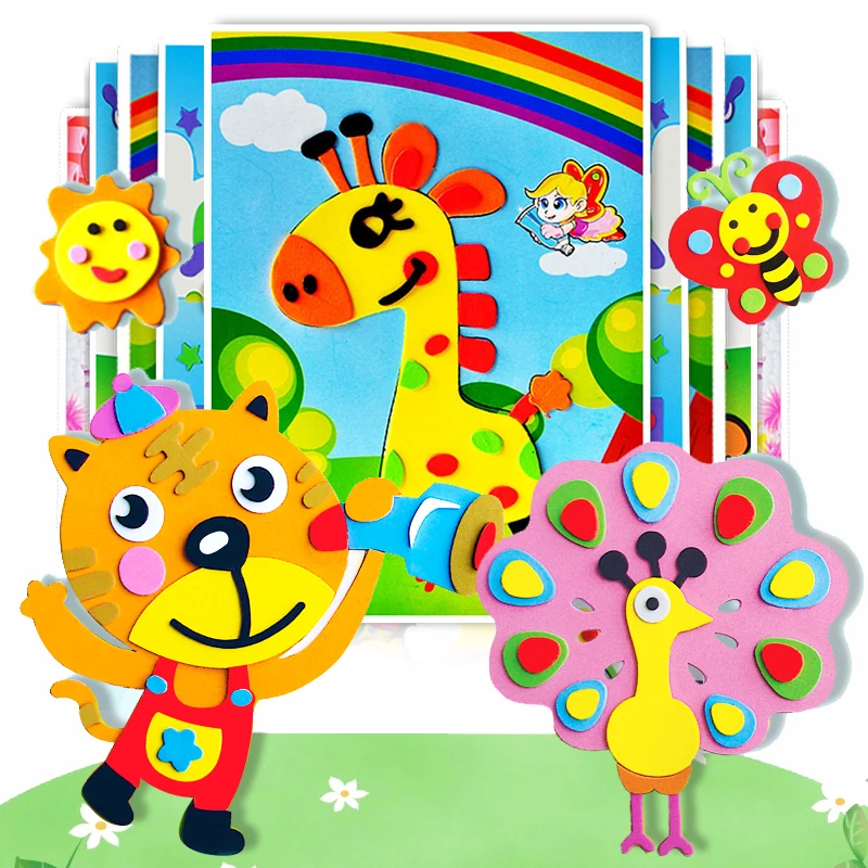 10Pcs 3D DIY EVA Foam Stickers Puzzle Games Cartoon Animal Learning Education Toys For Children Kids Gifts Art Craft Toy Sticker | Игрушки и