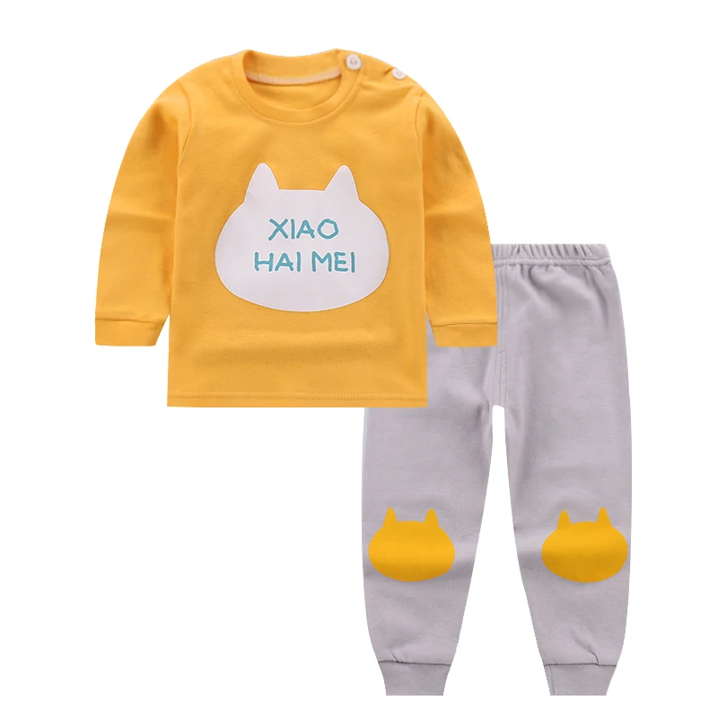 Luna/комплекты для малышей осенняя одежда комплект детской одежды с длинными рукавами из хлопка для мальчиков и девочек, костюмы для малышей с круглым вырезом и принтом одежда для малышей