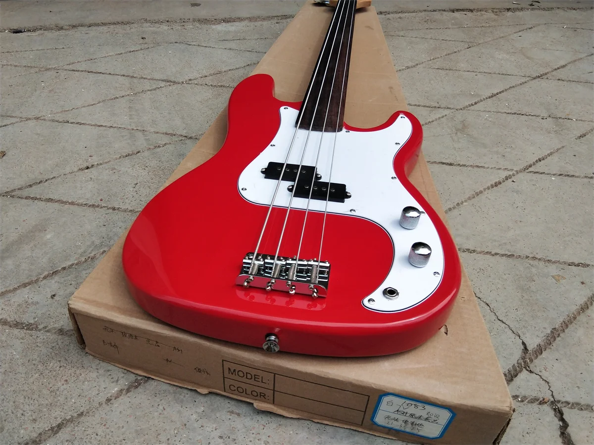 Red 4 Strings Electric Bass Guitar,Mahogany Body&Fretless Rosewood Fingerboard  BJ-447 448