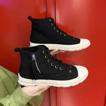 

Canvas Women Shoes Antumn Fashion Comfortable Sneakers Shoelace High-top Student Flats Fashion Shoes Women I4-36