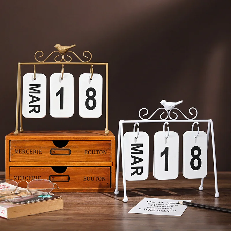 Elk Decorated Desktop Wooden Block Perpetual Calendar Desk Accessory