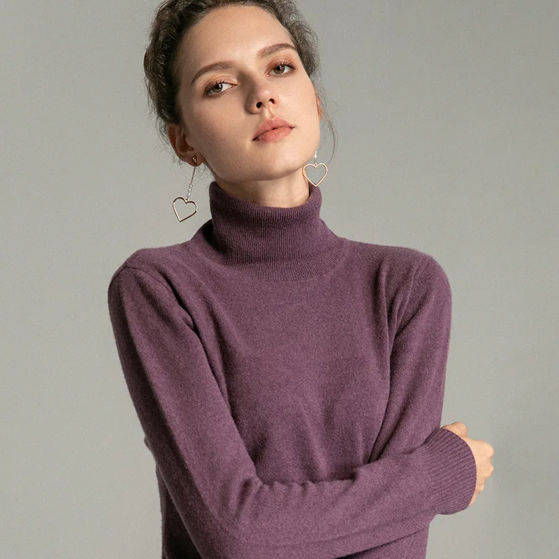 

Cashmere Sweater Women's Pullover Sweater 100% Pure Cashmere Thick High Collar Loose-Fit Versatile Wool Knit Low Waist Jersey