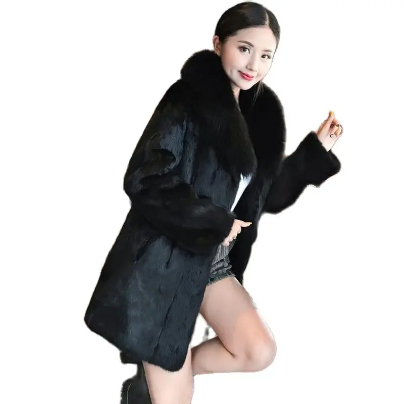 

S-6XL New Fashion Women's Imitation Mink Fur Coat Fox Fur Collar Women Winter Clothes Female Hooded Faux Fur Overcoat