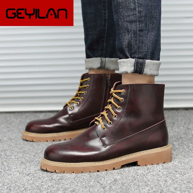 

Genuine Leather Men Boots Autumn Winter Fashion Lace-Up High Quality Vintage Ankle Boots Comfortable Formal Boots