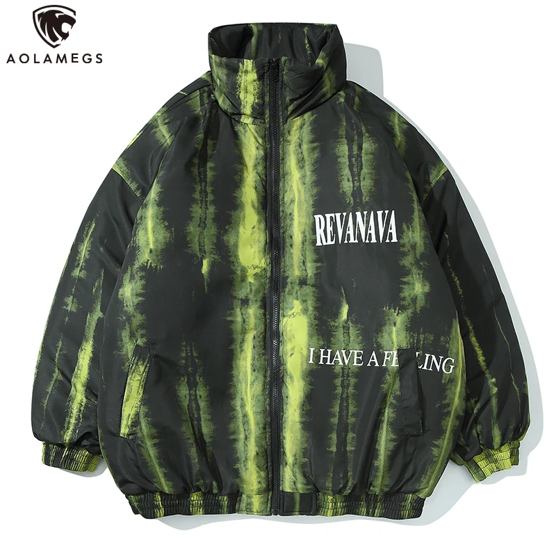 

Aolamegs Winter Jacket Men Hip Hop Print Jacket Cotton Padded Thick Men Coat Harajuku Advanced Casual Style Streetwear Winter