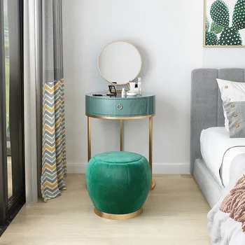 

Modern Nordic Round Dressing Table Drawer Bedroom Makeup Dresser Table Stool Cosmetic Table Bedroom Furniture