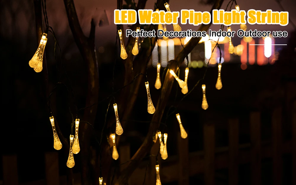 Udendørs Solar Raindrop String Lights 5-22M Vandtæt LED String Lights til Have Patio Yard Hjem Fest Feriedekoration