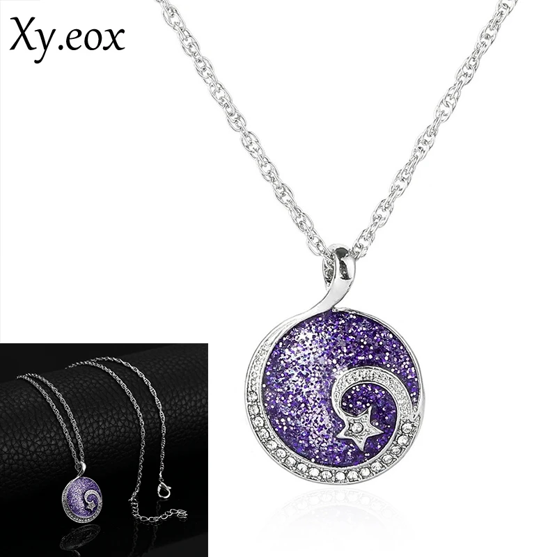 Fashion Crystal Shooting Star Purple Round Pedant Necklace Jewelry