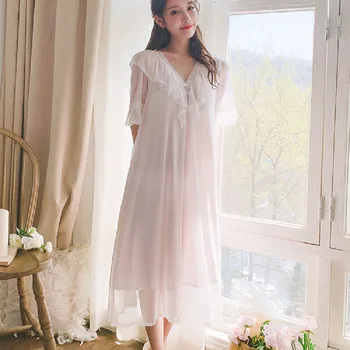 

Nightdress Plus Size Lace Cotton Home Dress Lingerie Babydoll Nightgown Long White Princess Style Women Summer Night Dress T664