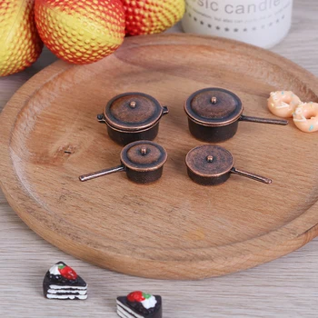 

1 Set 1:12 Dollhouse Mini Kitchen Utensil Cooking Pot Boiler Frying Pan Copper Pot Lid For Dollhouse Decals new