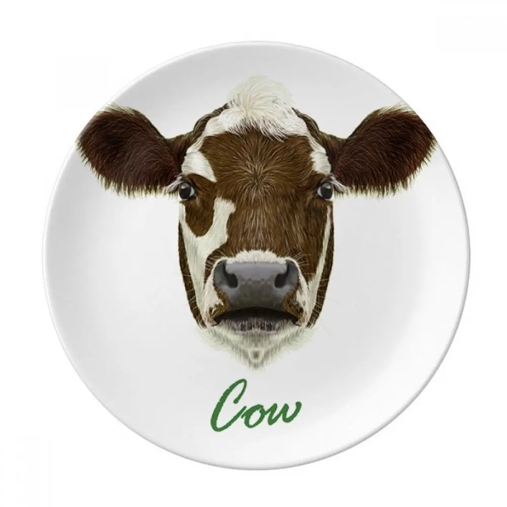 

Brown-and-White Domestic Dairy Cow Animal Dessert Plate Decorative Porcelain 8 inch Dinner Home