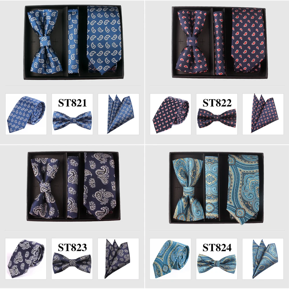 Новые наборы галстуков для рождественских подарков, галстук-бабочка, карманный квадратный набор для мужчин, деловой шейный галстук жениха, галстуки с коробкой