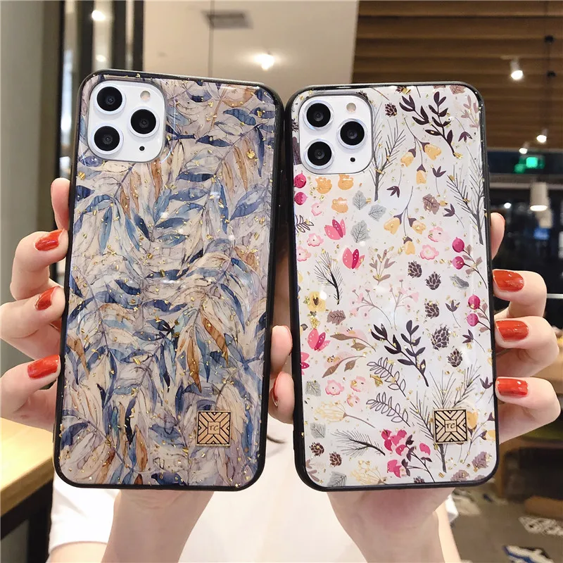 INS весенний цветочный чехол для телефона iPhone 11 Pro Max X XS XR 6 6S 7 8 Plus SE из золотой