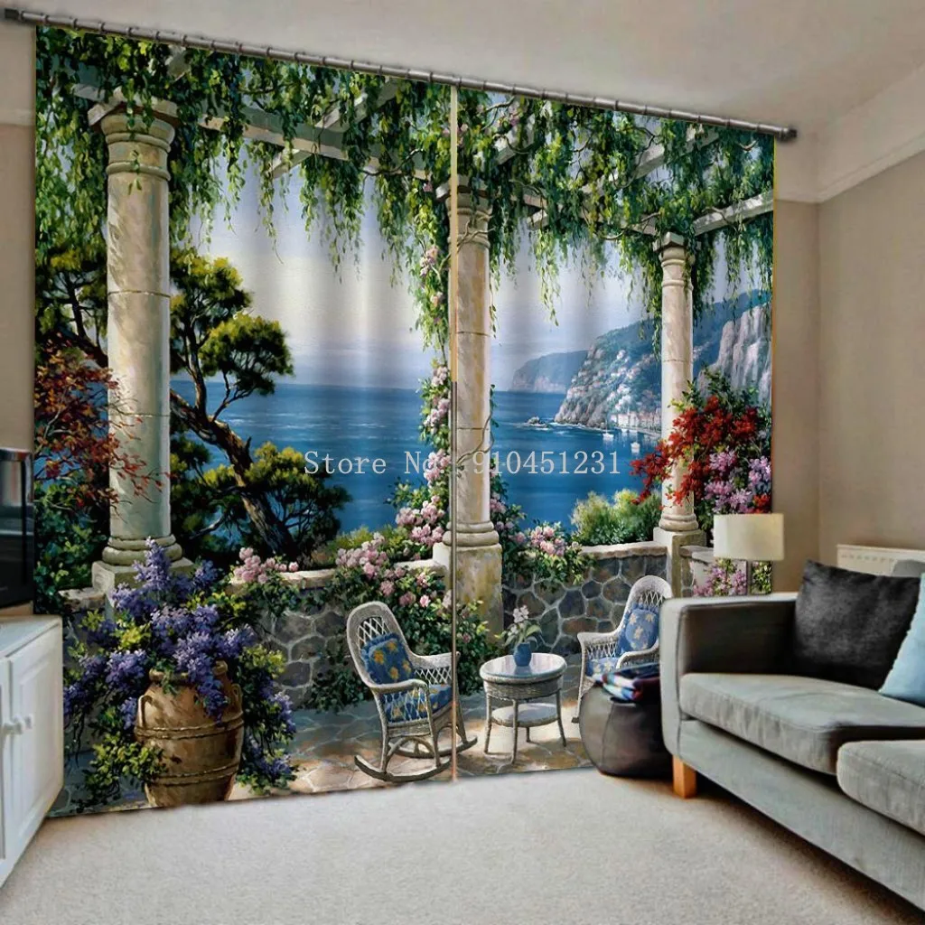 Details about   Roman Garden Villa 3D Curtain Window Curtains for Living Room 50% Blackout 