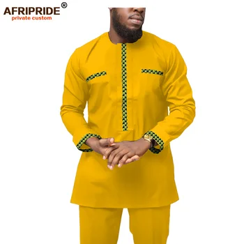 

2019 African Clothing for Men Ankara Shirts and Print Pants Set Wax Batik Attire Dashiki Men Tracksuit Wear AFRIPRIDE A1916050