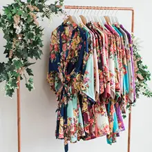 YUXINBRID свадебный халат для невесты, подружки невесты, цветочный халат, атласный халат из вискозы, ночная рубашка для женщин, кимоно, пижама с цветами размера плюс