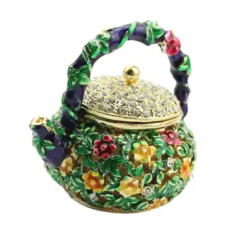 

Mini Teapot Trinket Boxes Ornament Crystals ,Hand-painted Patterns Jewelry Box