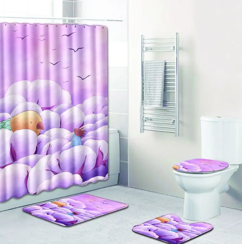 W180527-D050 Zeegle Bathroom Mats and Rugs Microfiber Mat Shower Anti Slip Mat Set 4PCS Water Absorbent Mats Soft Rug Toilet Carpets - Цвет: W180527-D050
