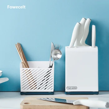 

Fowecelt Knife Holder Cutlery Stand Knife Block Storage Rack Kitchen Utensils Accessories Organizer Chopsticks Box Dish Drainer