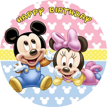 

Circle Round Backdrop Boy or girl Photocall Cartoon Mickey and Minnie Mouse Backdrop for Photo Studio kid Baby Shower Birthday