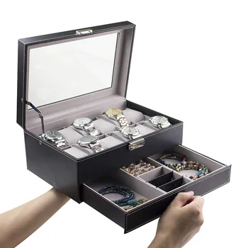 

PU Leather Double Layer 12-Bit High-End Watch Box Watch Jewelry Sunglasses Storage Box Ring Ornament Jewelry Jewelry Box