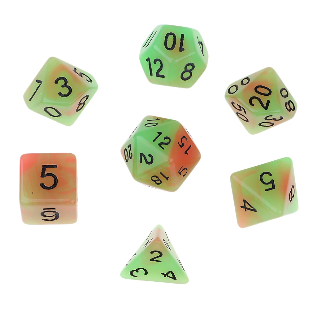 MagiDeal, 7 штук, многогранные кости для подземелий и драконов, D20, D12, D10, D8, D6, D4, настольные игры+ вечерние кубики - Цвет: 7pcs Red Green