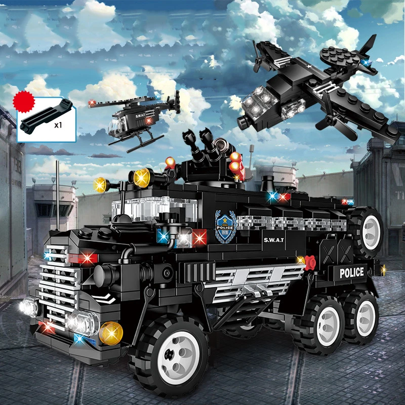 8 в 1 SWAT City Police Series строительные блоки Автомобильная игрушка ehicle вертолет кирпичи
