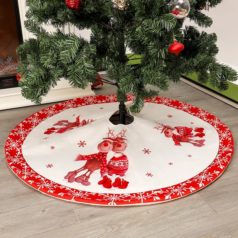 Non-Woven Red Christmas Tree Skirt Aprons Elk Santa And Snowflack Decoration For Home Xmas Tree Skirt New Year Decor