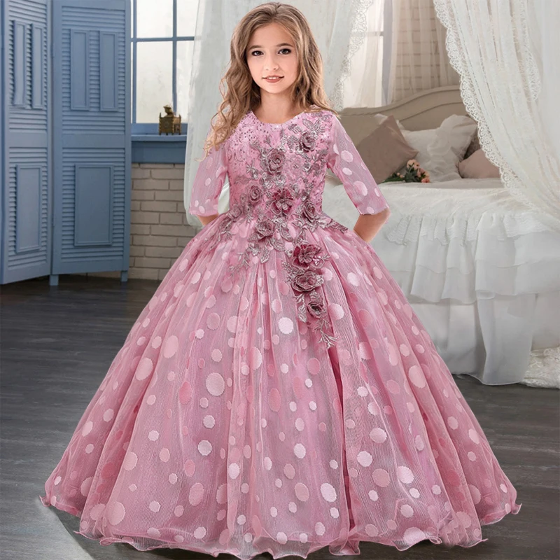 2022 Summer Long Sleeve Flower Girl Dress Elegant Kids Dresses For Girls Party Wedding Bridesmaid Princess 14 10 12 Years | Детская