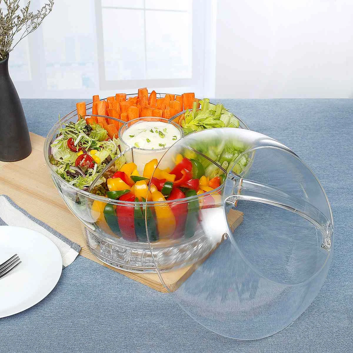 Kitchen Tools Plastic Salad Bowl Vegetable Fruit Food Storage Container Portable Organizer Transparent Tableware Dinnerware