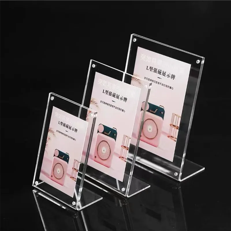 3 Pieces A4 Magnetic Acrylic Sign Holder Display Stand - 8.5 x 11 Inches Ad Frames Table Plastic Brochure Menu Holder