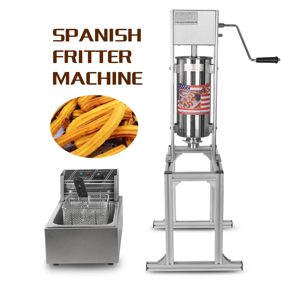 GZZT 2PCS Machine 5L Churros Maker With 6L Electric Fryer Spanish Fritter Machine With 5 Nozzles Ji Shiguo Latin Fruit Machine