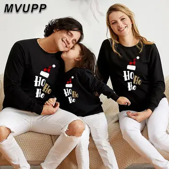 

hohoho santa family matching christmas sweaters cute cartoon daddy mommy kids hoodies sets winter clothes mom dad son daughter