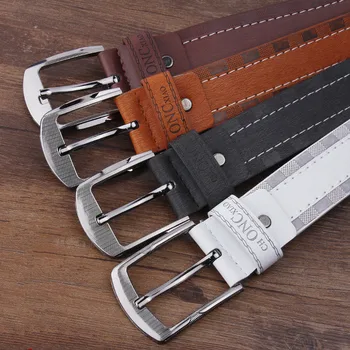 

New embossed men's pin buckle belt Teen retro denim belt