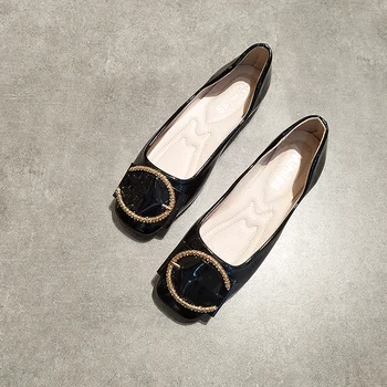 

JELLYFOND Brand Flats Ballet Shoes Women Spring Summer Ballerina Square Toe Crystal Buckle Flat Shoes Slip On Ladies Loafers