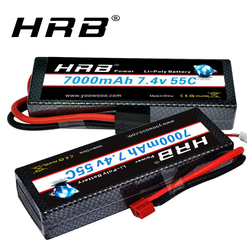 2pcs HRB 7.4V 7000mAh 55C 2S LiPo Battery Pack HardCase with Deans T Plug For Traxxas RC Car Losi Slash Buggy Boats 4x4 1/8 1/10