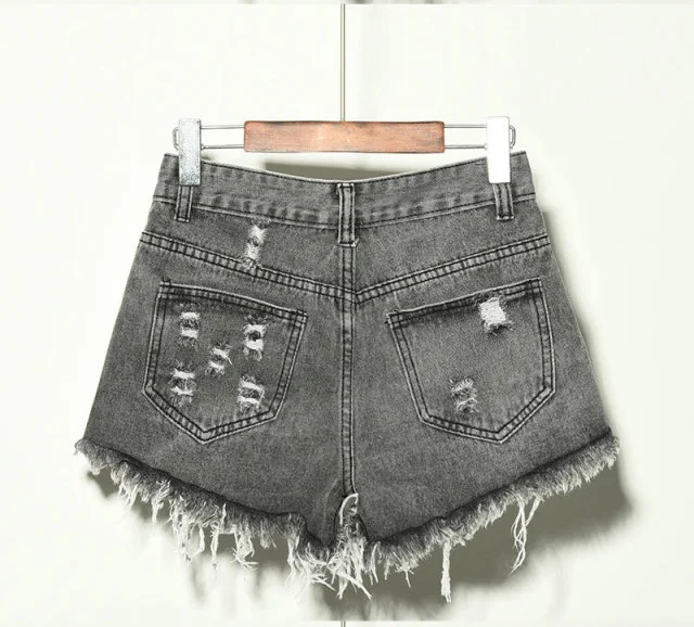 Plus Size Summer Casual Female Straight Mini Shorts Harajuku Jeans Vintage a-line High Waist Denim Hole Shorts for Women