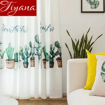 

Curtain Cactus Green for Bedroom Print Plant Cloth Drape Small Window Bay Kitchen Custom Fabrics Blinds Home Decortaion M177#30