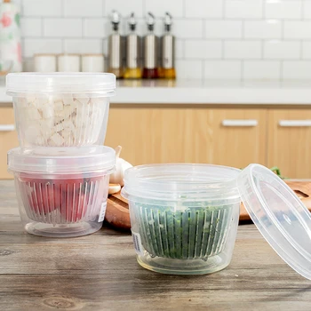 

500ml New Kitchen Refrigerator Round Fruit Green Onion Ginger Garlic Portable Plastic Storage Box Drain Sealed Box Storage Box
