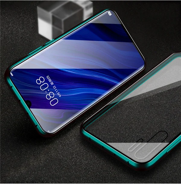 Green Магнитный металлический бампер на 360 ° для huawei P30 Pro P30 Lite Light Coque Cover прозрачный чехол из закаленного стекла на Hauwei P30Lite P30Pro - Цвет: Green