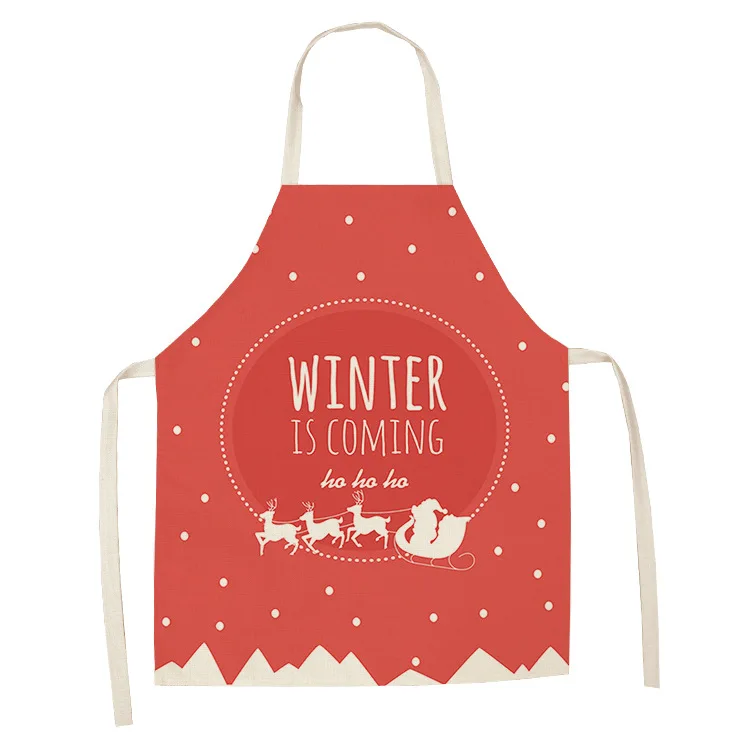 

1Pcs Red Christmas Apron Pinafore Cotton Linen Aprons 68*55cm Adult Bibs Home Kitchen Cooking Baking Cleaning Accessories