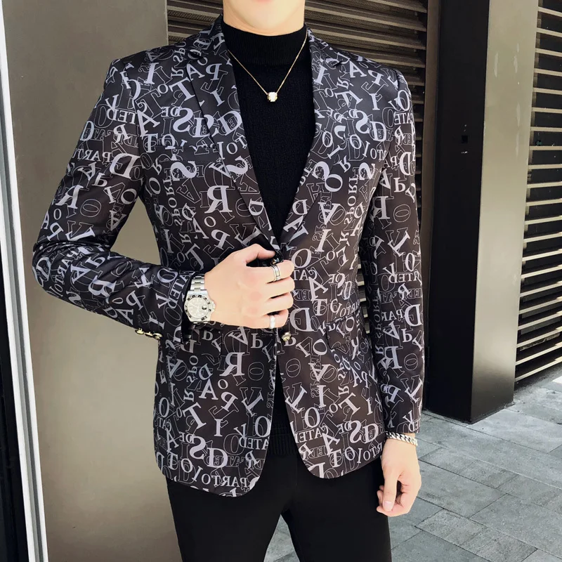 

2020 Spring Luxury Mens Blazer Wedding Party Stage Club Letter Print Jacket Chaqueta Hombre Formal Males Suits Blazers Size 5xl