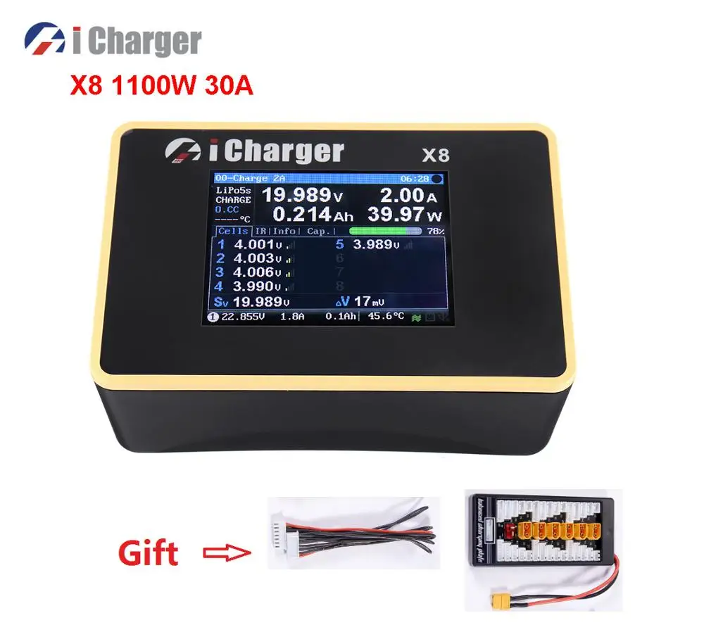 

iCharger X8 1100W 30A Smart Balance Charger Discharger For 1-8s LiPo Lilo LiFe LiHV Battery With Board